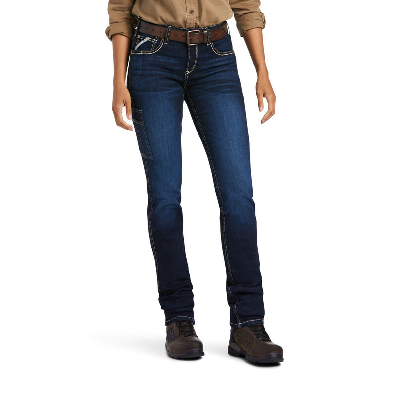 Pantalones Vaqueros Ariat Rebar Perfect Rise Work Flex Riveter Slim Leg Azules Oscuro Mujer - Chile